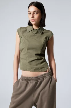 ASYMMETRISCHES RIPSTOP-TOP MIT FLÜGELÄRMELN|Weekday New