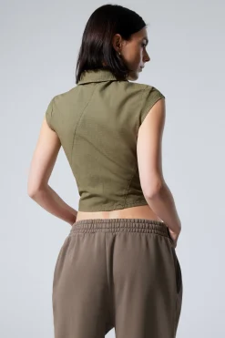 ASYMMETRISCHES RIPSTOP-TOP MIT FLÜGELÄRMELN|Weekday New