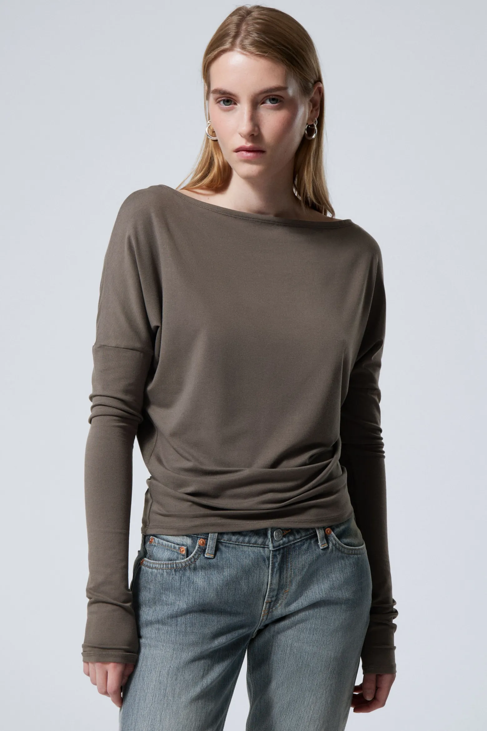 DRAPIERTES LANGÄRMELIGES LYOCELL-TOP|Weekday Outlet