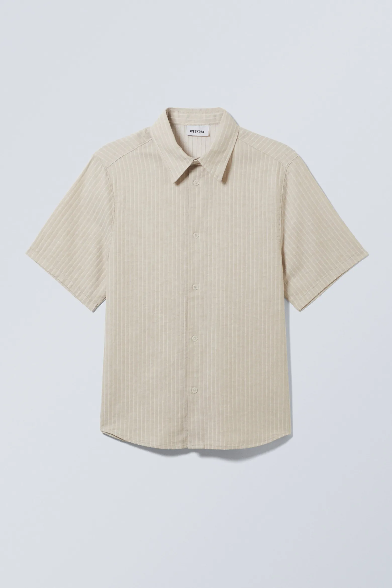 GESTREIFTES KURZARMHEMD AUS LEINENMISCHUNG|Weekday Shop