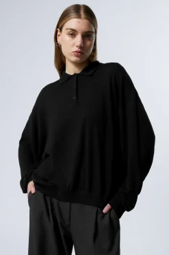 GESTRICKTER PIQUÉ-PULLOVER MIT LOCKERER PASSFORM|Weekday Shop