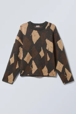GESTRICKTER PULLOVER MIT LOSEM RAUTENMUSTER|Weekday Outlet