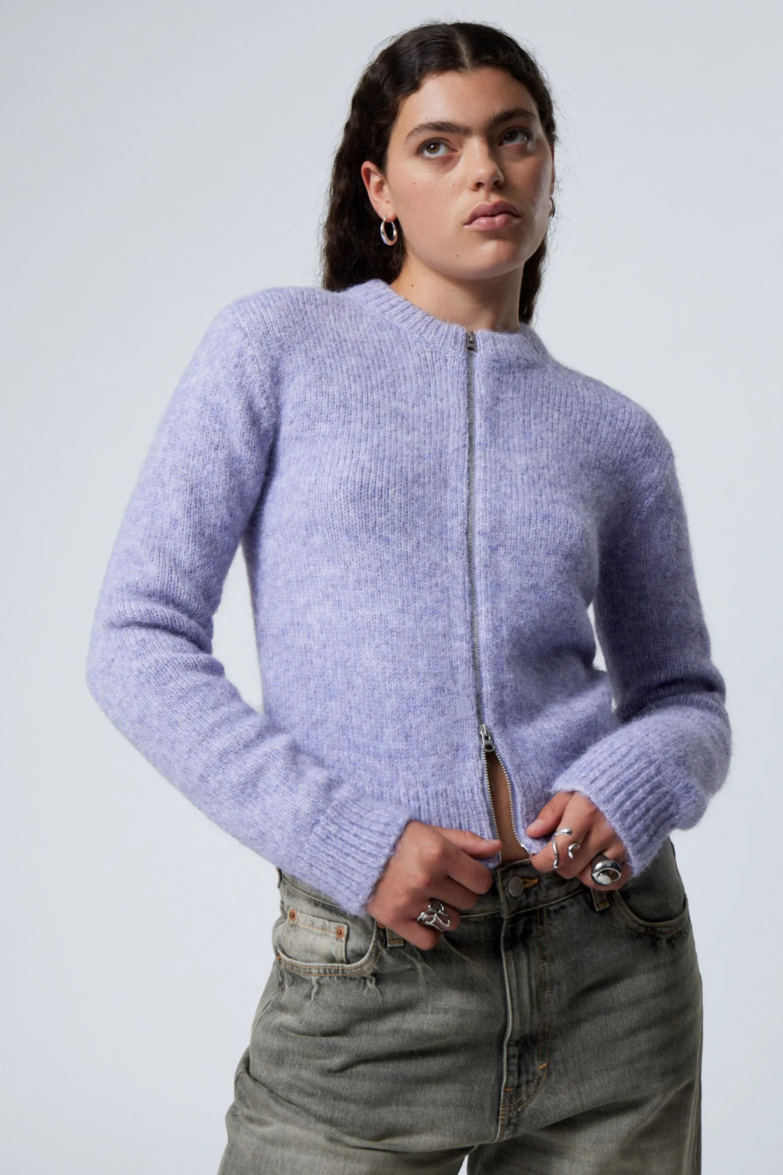 GESTRICKTER ZIP-CARDIGAN MIT SCHMALER PASSFORM|Weekday Clearance