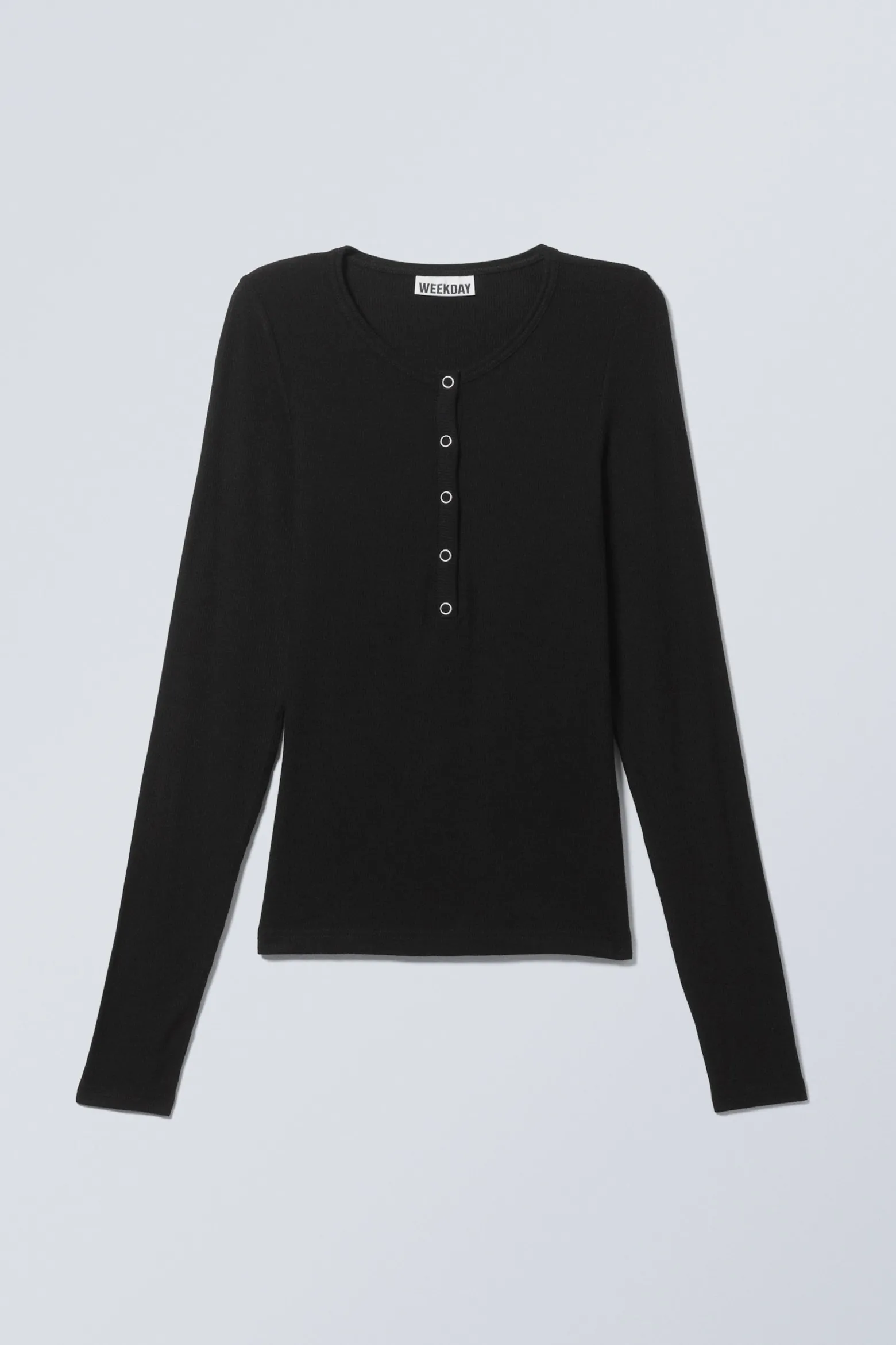 HAUCHDÜNNES, GERIPPTES HENLEY-LONGSLEEVE|Weekday Sale