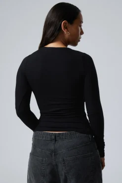 HAUCHDÜNNES, GERIPPTES HENLEY-LONGSLEEVE|Weekday Sale