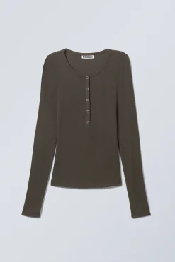 HAUCHDÜNNES, GERIPPTES HENLEY-LONGSLEEVE|Weekday Flash Sale