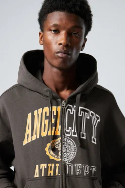 KASTIGER HOODIE MIT REISSVERSCHLUSS UND PRINT|Weekday Online