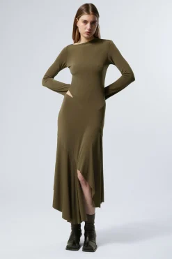 LANGÄRMELIGES, ASYMMETRISCHES DRAPÉ-KLEID|Weekday Best