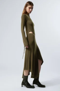 LANGÄRMELIGES, ASYMMETRISCHES DRAPÉ-KLEID|Weekday Best