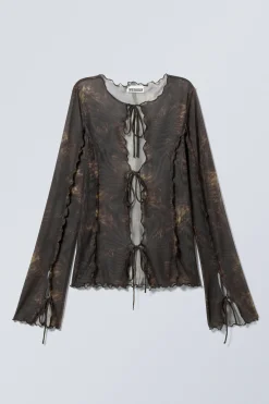 LANGÄRMELIGES MESH-TOP MIT BINDEVERSCHLUSS|Weekday Cheap
