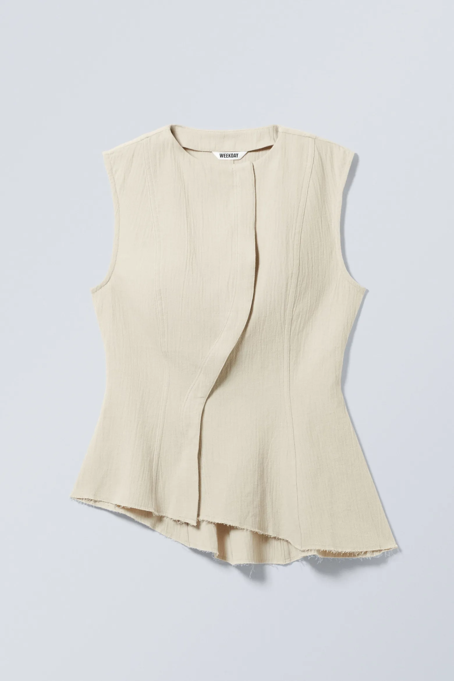 ÄRMELLOSES ASYMMETRISCHES SCHÖSSCHEN-TOP|Weekday Discount