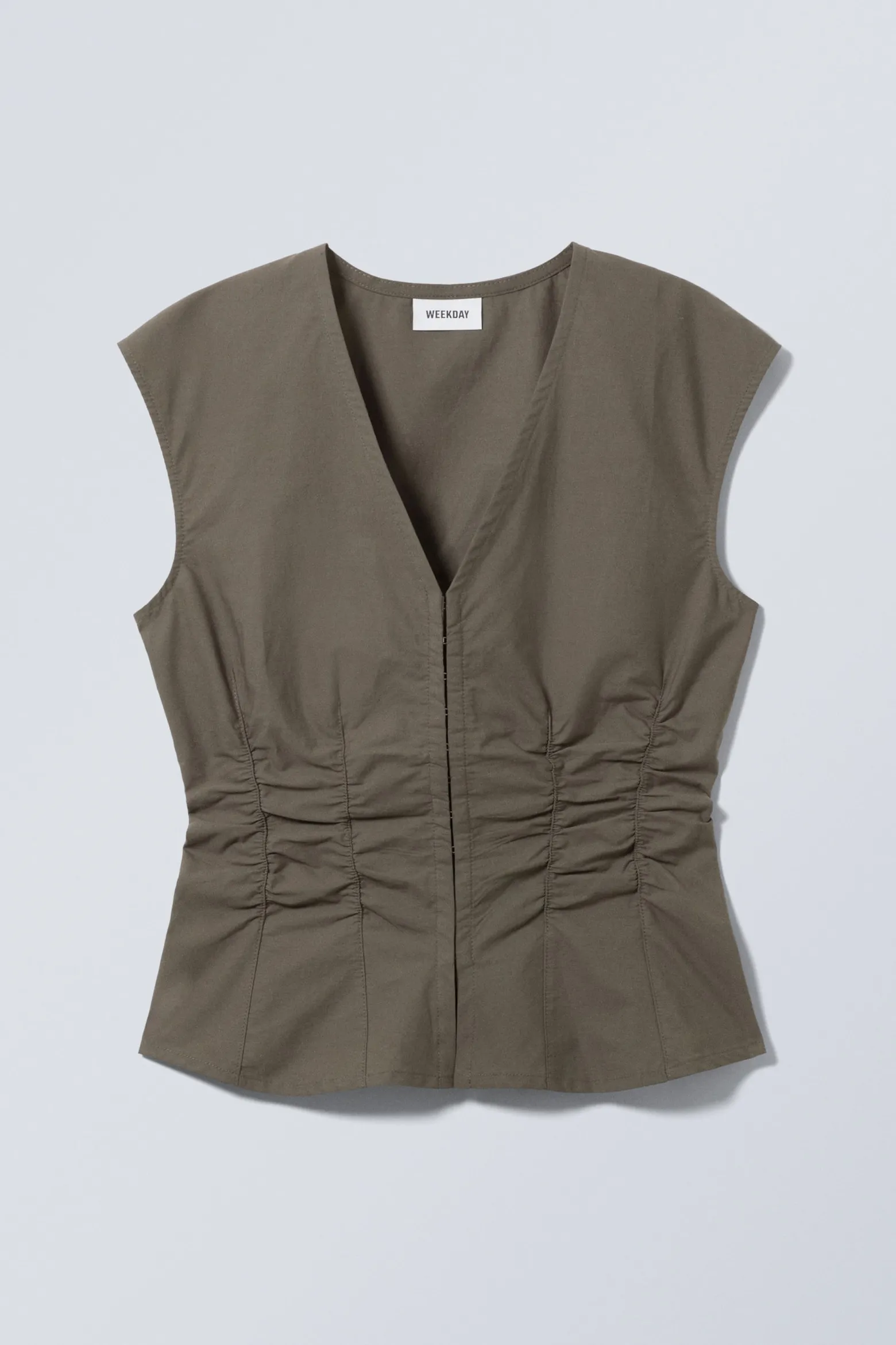 ÄRMELLOSES POPELINE-TOP MIT RAFFUNG|Weekday Discount