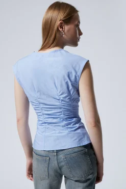 ÄRMELLOSES POPELINE-TOP MIT RAFFUNG|Weekday Discount
