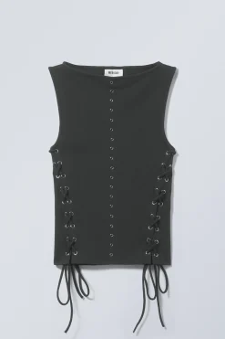 ÄRMELLOSES TOP MIT ÖSEN UND SCHNÜRUNG|Weekday Outlet