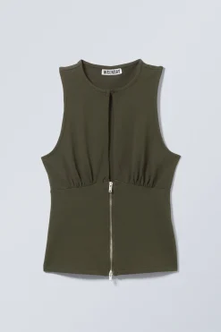 SCHMAL GESCHNITTENES, ÄRMELLOSES ZIP-TOP|Weekday Cheap