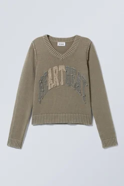 STRICKPULLOVER AUS BAUMWOLLE MIT PATCH-PRINT|Weekday Clearance